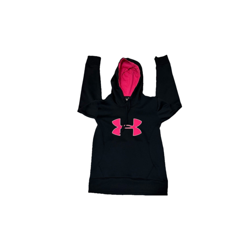 UNDER ARMOUR WOMEN’S HOODIE SWEATSHIRT BLACK WITH PINK LOGO SIZE SMALL SM/P - Picture 2 of 6